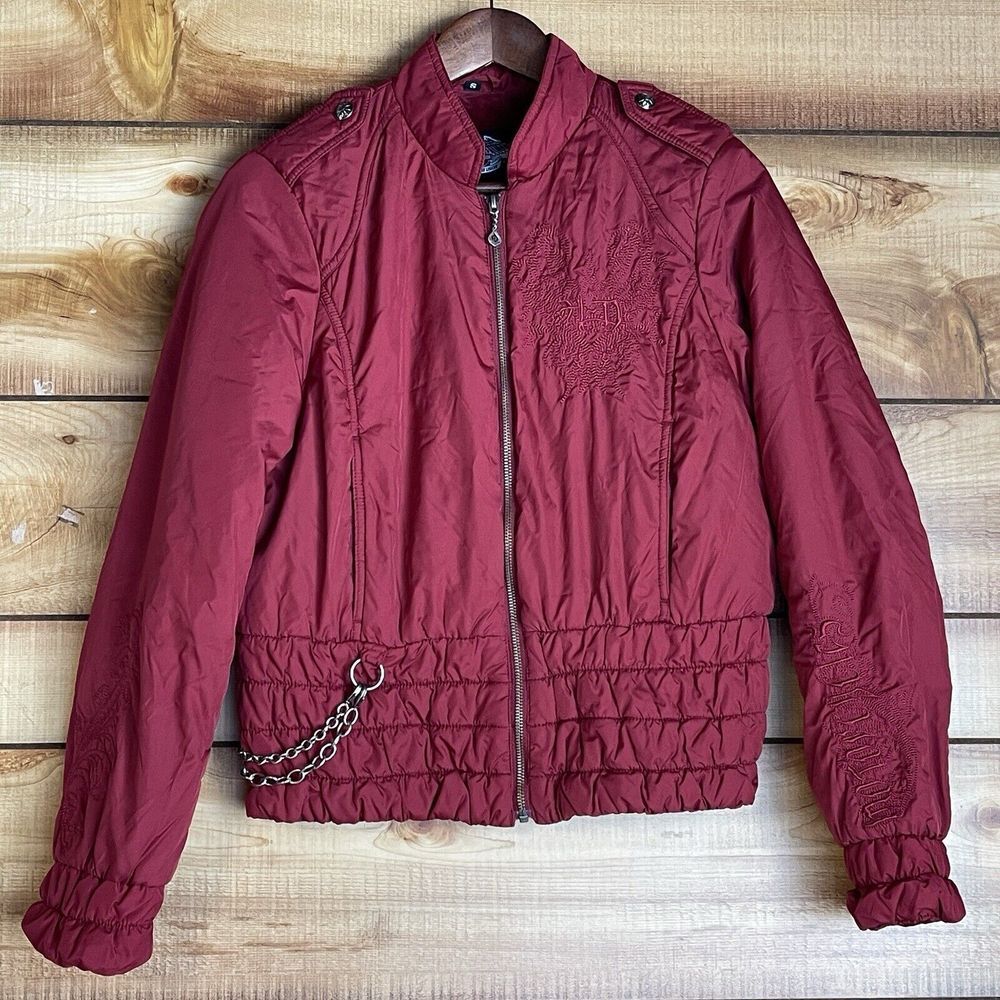 Harley Davidson Jacket Womens Small Puffer Quilted Embroidered Logo Moto Zip